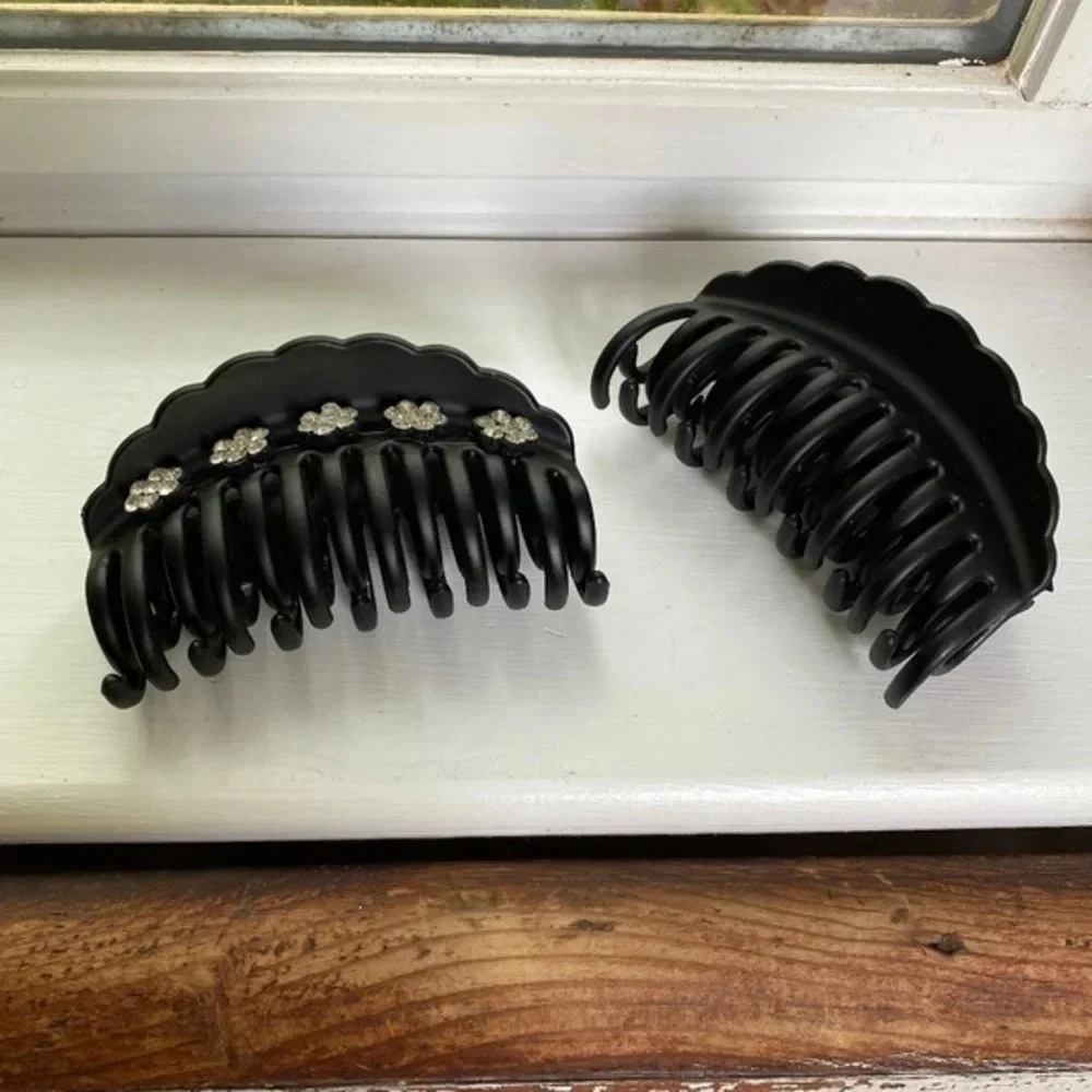 Anthropologie Black Embellished Hair Clips